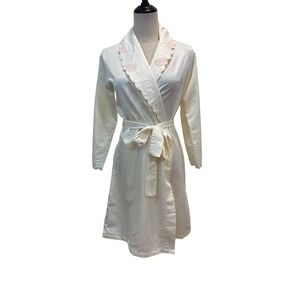 Vtg 50s Barbizon Ivory Satin Robe Flannel Lined Scalloped Collar Sz M Coquette